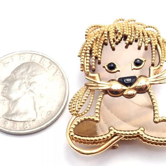 Van Cleef & Arpels 18k Yellow Gold Onyx Tiger Eye Lucky Animals Lion Clip Brooch - Picture 10 of 11